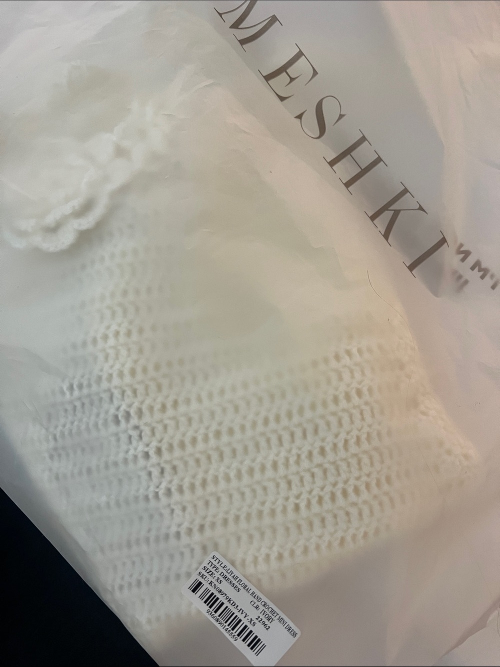 Meshki Cream Crochet Halter Mini Dress with Floral Appliqués - Picture 5 of 6